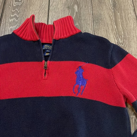 Polo by Ralph Lauren Red and Blue Rugby Striped Sweater Pullover Youth XL 18-20 - Picture 2 of 6